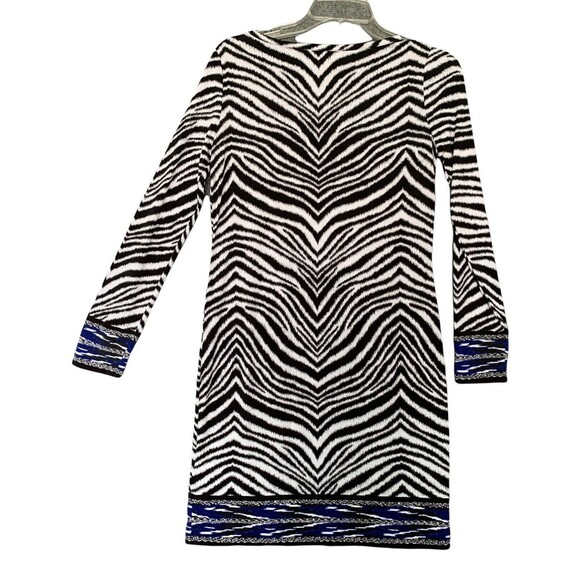 Michael MIchael Kors Sheath Dress Women Small Zebra Stretchy Slinky Hem Border - Picture 2 of 10